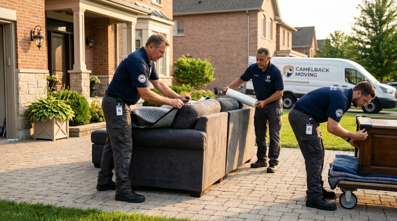 Large estate moving crew wrapping furniture in Mount Pleasant, IA