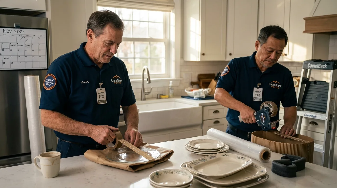 Professional crew packing kitchen dishware in Mount Pleasant, IA